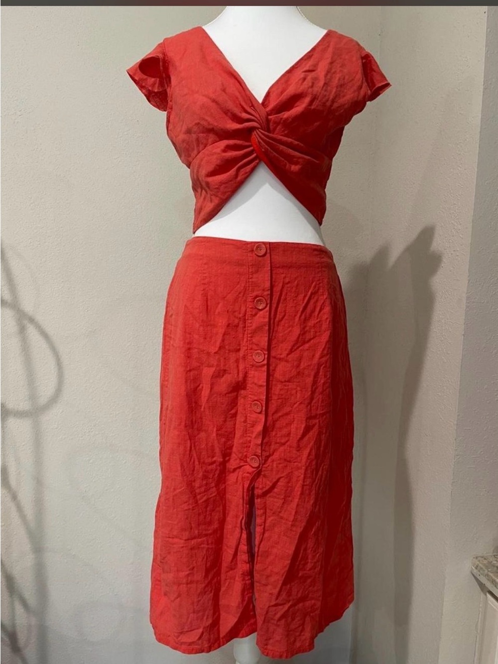 Button-Front Midi Skirt and crop top set size L 100% cotton
